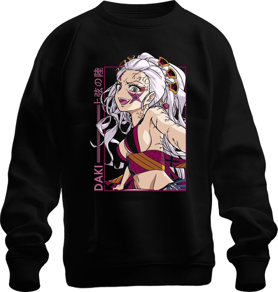 Daki Kimetsu no Yaiba Anime weisse Haare Rissige Haut Otaku Uni Sweatshirt Pullover, Schwarz, XL