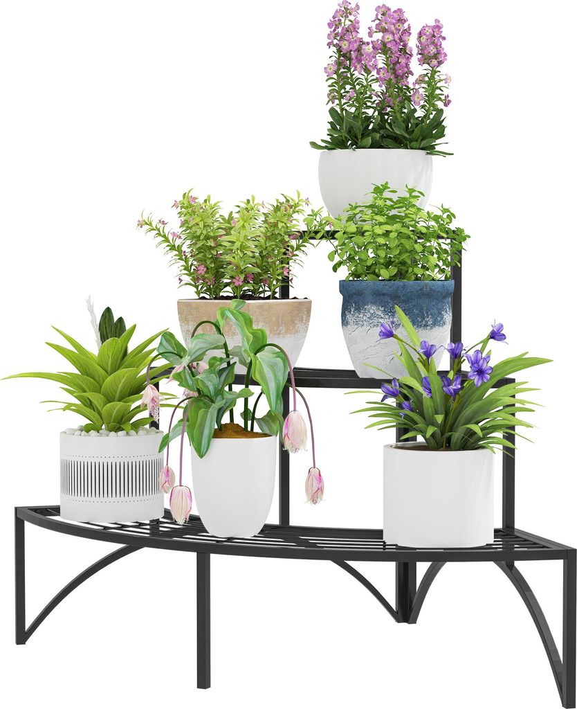 Dreistöckiger Metall-Blumenständer für Innen & Außen, Schwarz, Eckpflanzenständer
