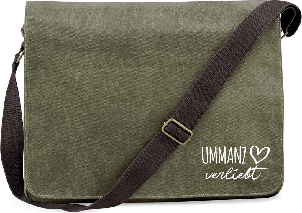 Huuraa Umhängetasche Ummanz verliebt 14 Liter Military Green Canvas Laptoptasche Geschenkidee