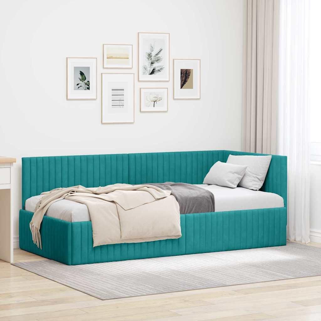 "Schlussverkauf" Einzelbett 1 PLACE - EckBettgestell einzel - mit Kopfteil - Türkis 90 cmx190 cm Samt C3004