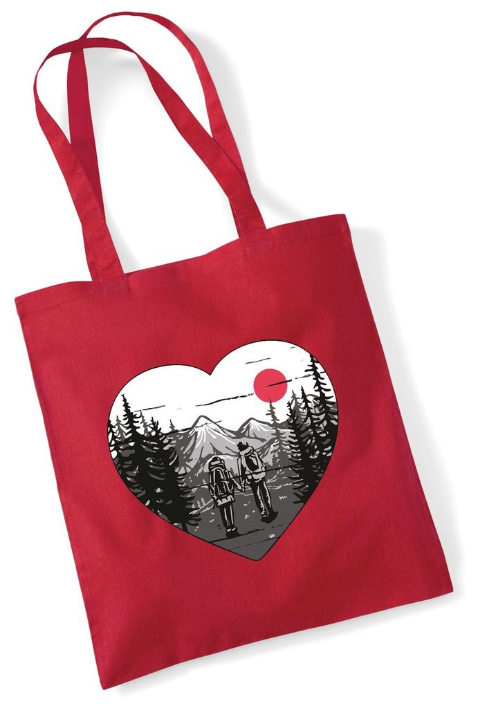 Huuraa Jutebeutel Paar wandert Herz 10 Liter Classic Red Baumwolle Tasche Geschenkidee