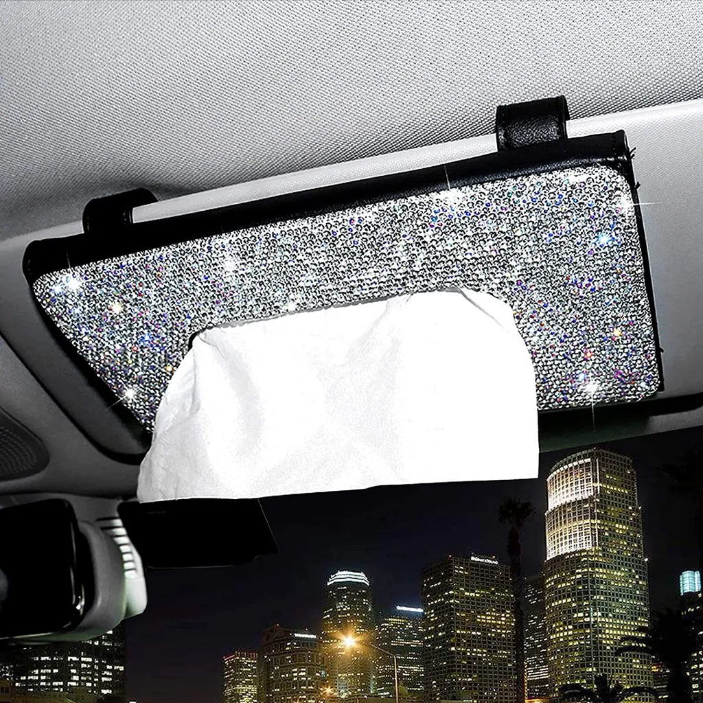Box Auto Porta Tovaglioli Nichel Grezzo - Pelle PU Diamante Bianco
