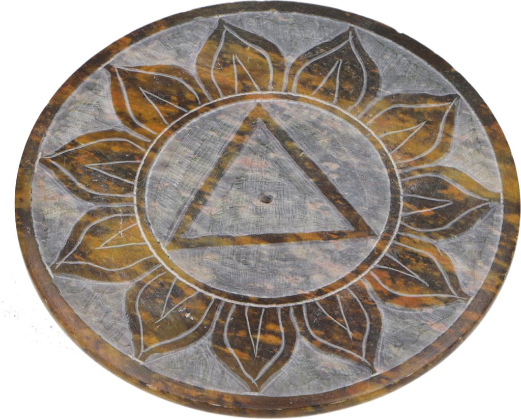 Indischer Räucherstäbchenhalter Ø 7,5 cm aus Speckstein, Chakra Untersetzer - Manipura, Gelb, Räucherstäbchen Halter