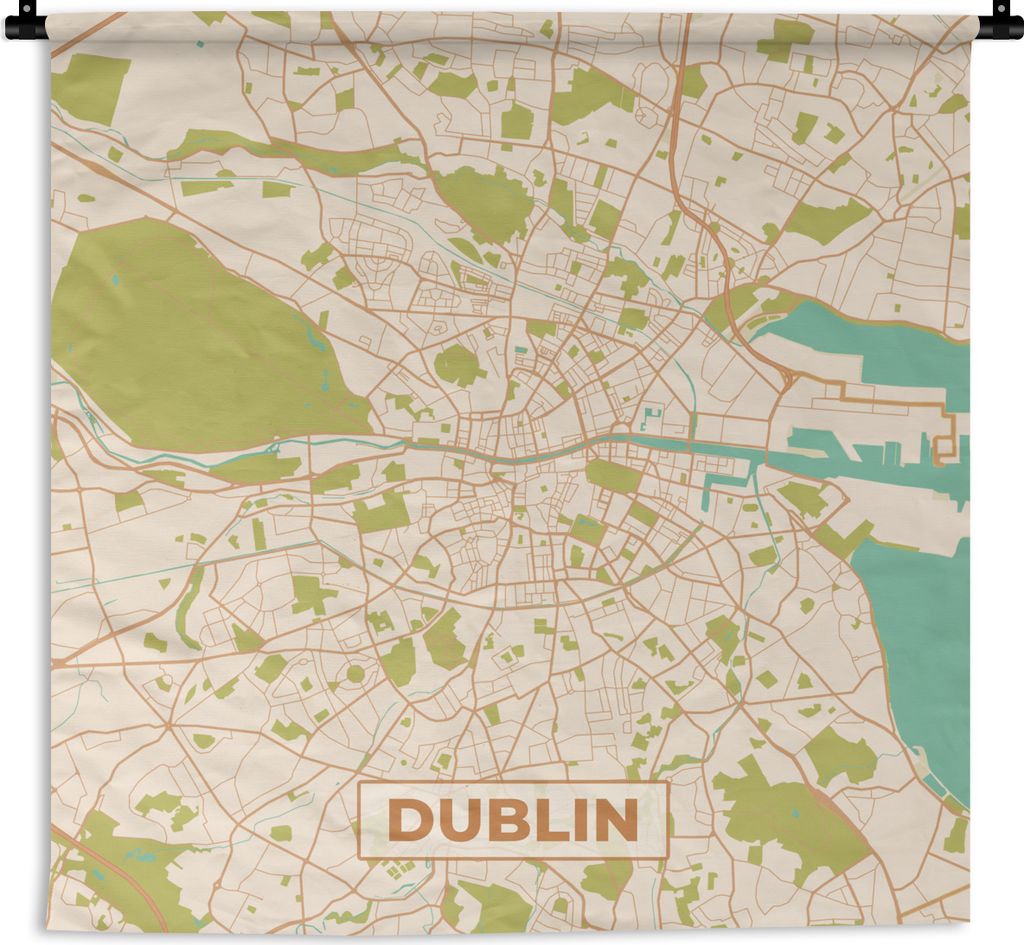 MuchoWow Wandteppich Wandbehang Dublin - Stadtplan - Vintage - Karte 90x90 cm Tapisserie Dekoration Wandtuch - Wandaufhänger