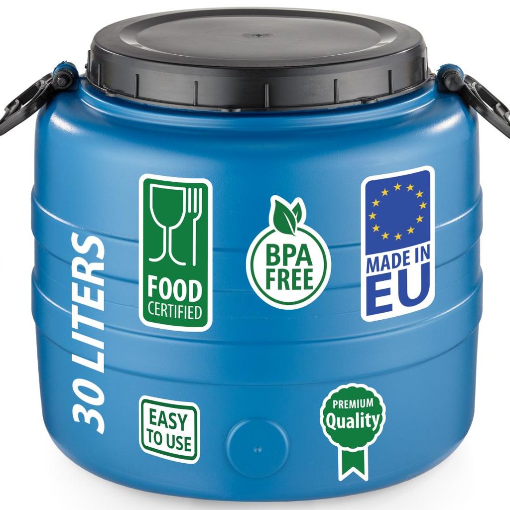 Weithalsfass Fasssilage Gepäcktonne Gärfass Gärbehälter Futtertonne 30 Liter mit Deckel Griffen blau