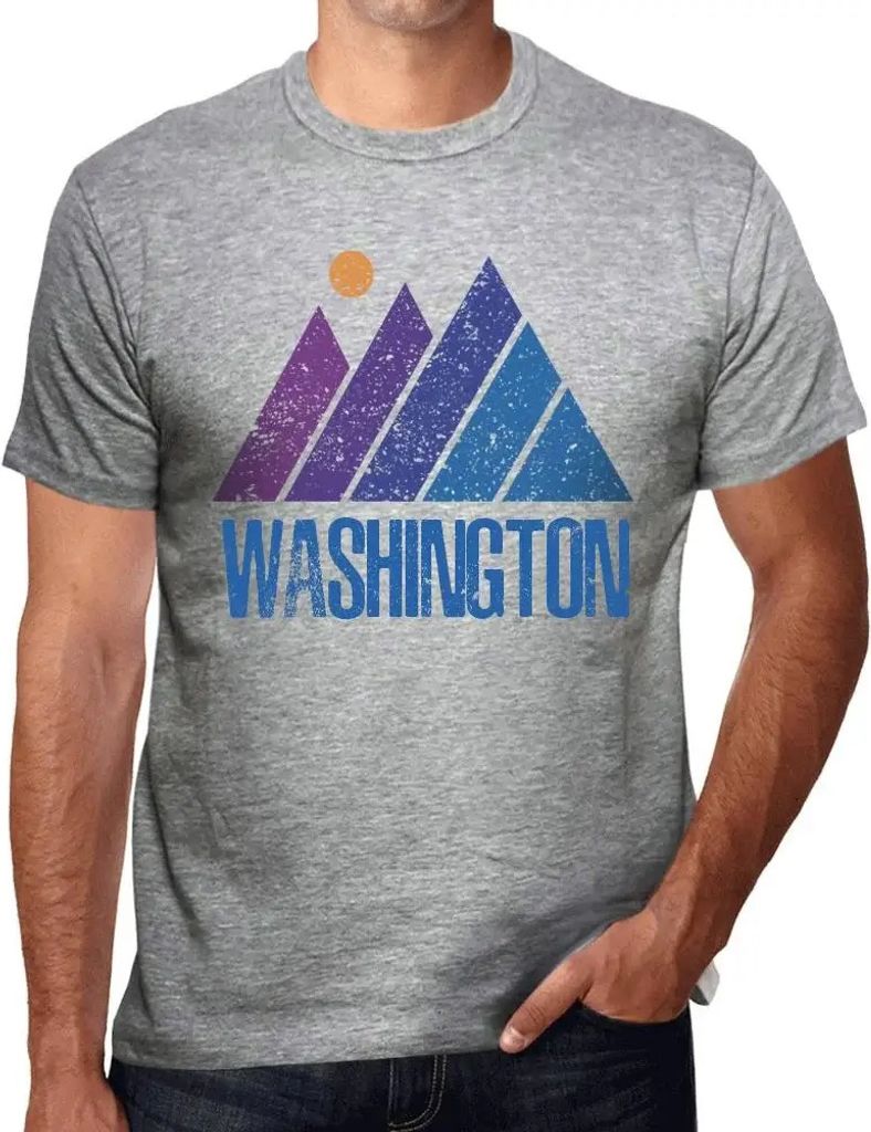 Herren Grafik T-Shirt Berg-Washington – Mountain Washington – Öko-Verantwortlich Vintage Jahrgang Kurzarm Lustige Druck Geburtstag Geschenk Mann