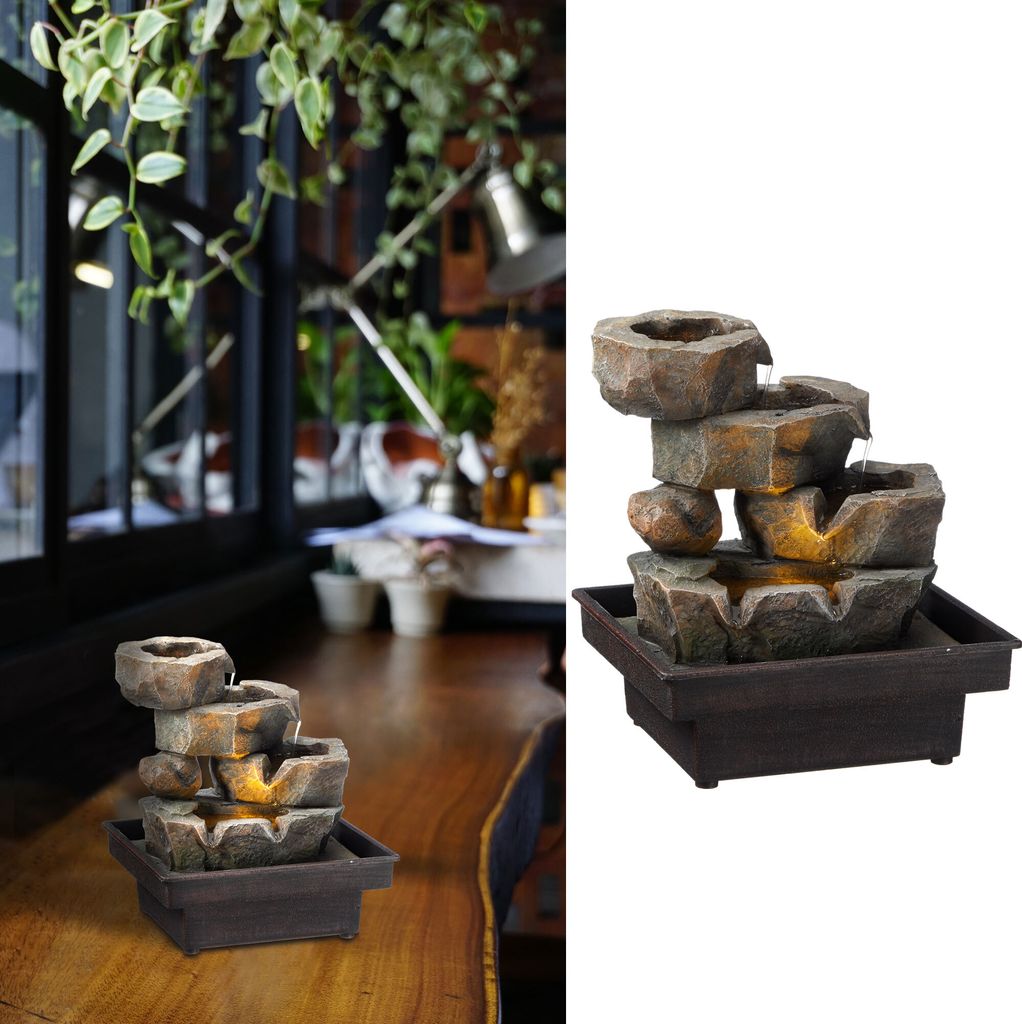 LED Zimmerbrunnen "Design6" Wasserspiel Indoor Brunnen mit Pumpe