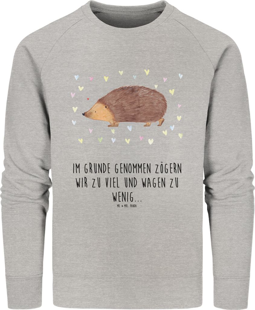 Mr. & Mrs. Panda Baumwoll Pullover Igel Herzen Größe XL - Heather Grey - Geschenk, Herz, Kuss, Bio, Vertrauen, Lustige Sprüche, Pulli, Sweatshir...