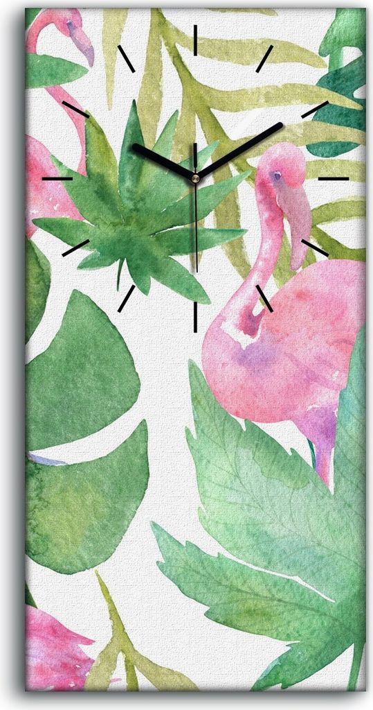 Wanduhr Bürouhr Leinwand Bild Geräuschlos 30x60 Abstrakte Kunst Blätter Flamingo - schwarze Hände