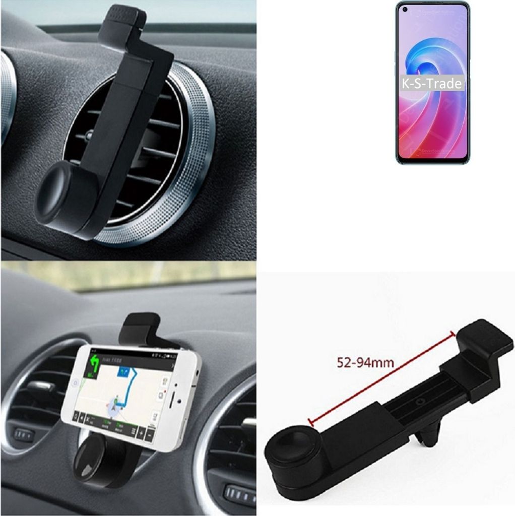 K-S-Trade Lüftungshalterung kompatibel mit Oppo A96 KFZ-Halterung Autohalterung Handy-halterung Lüftungsgitter Lüftungsschlitze Schwarz