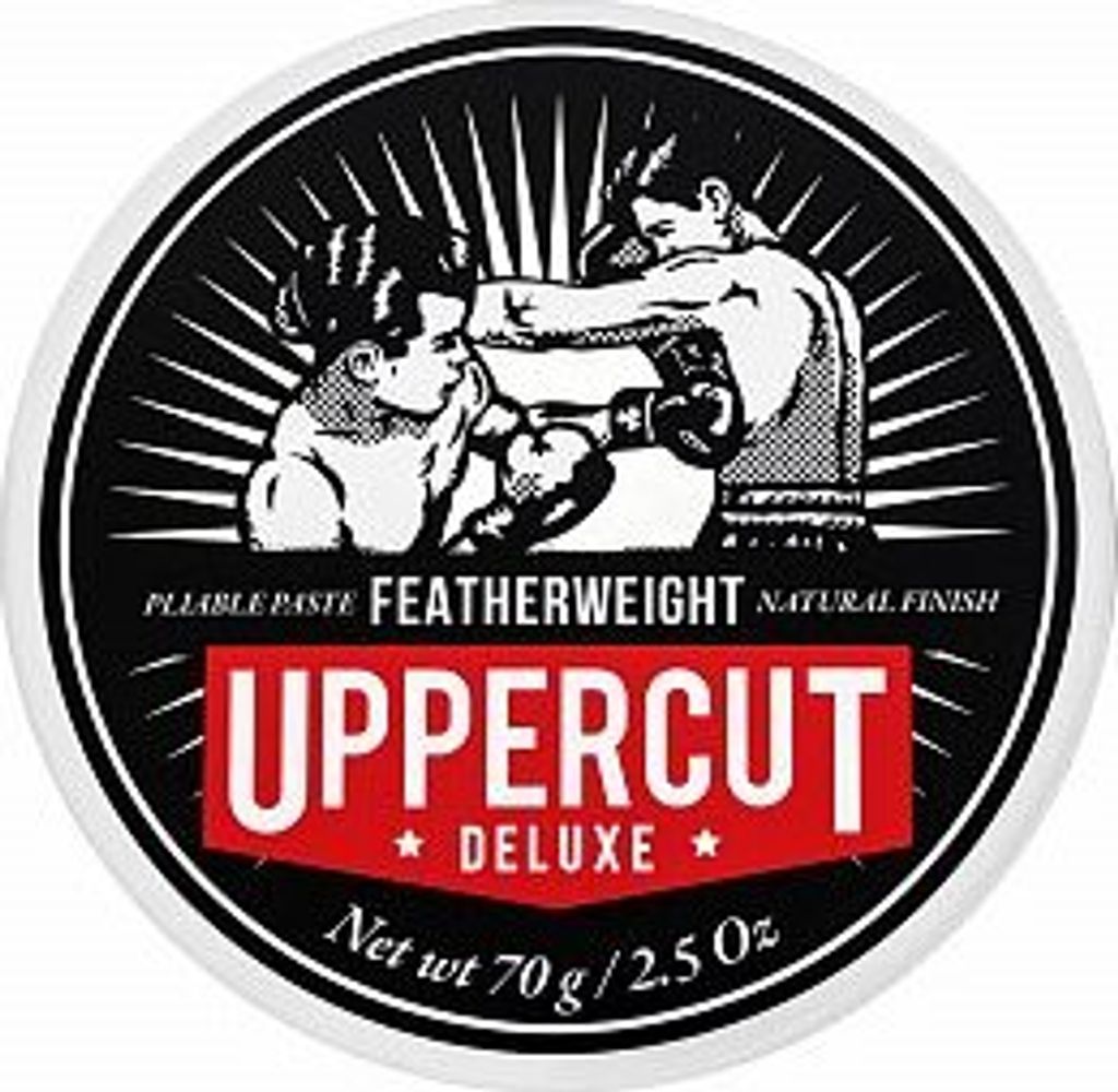 A circular product label featuring an illustration of two boxers and product branding.