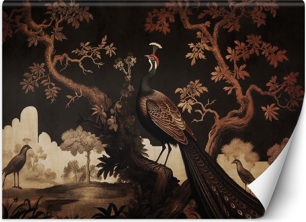 Vlies fototapete Orientalischer Pfau in einem Baum 200x140 cm Feeby Braun inkl. Kleber einfache Montage