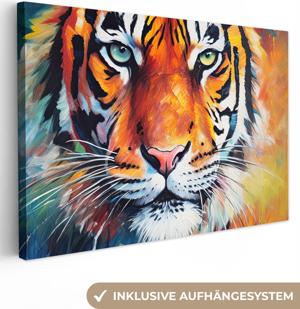 OneMillionCanvasses - Leinwandbilder - 140x90 cm, Tiger - Tiere - Ölgemälde - Kunst, Wandbilder Kunstdruck Wanddekoration - Foto auf Leinwand -...