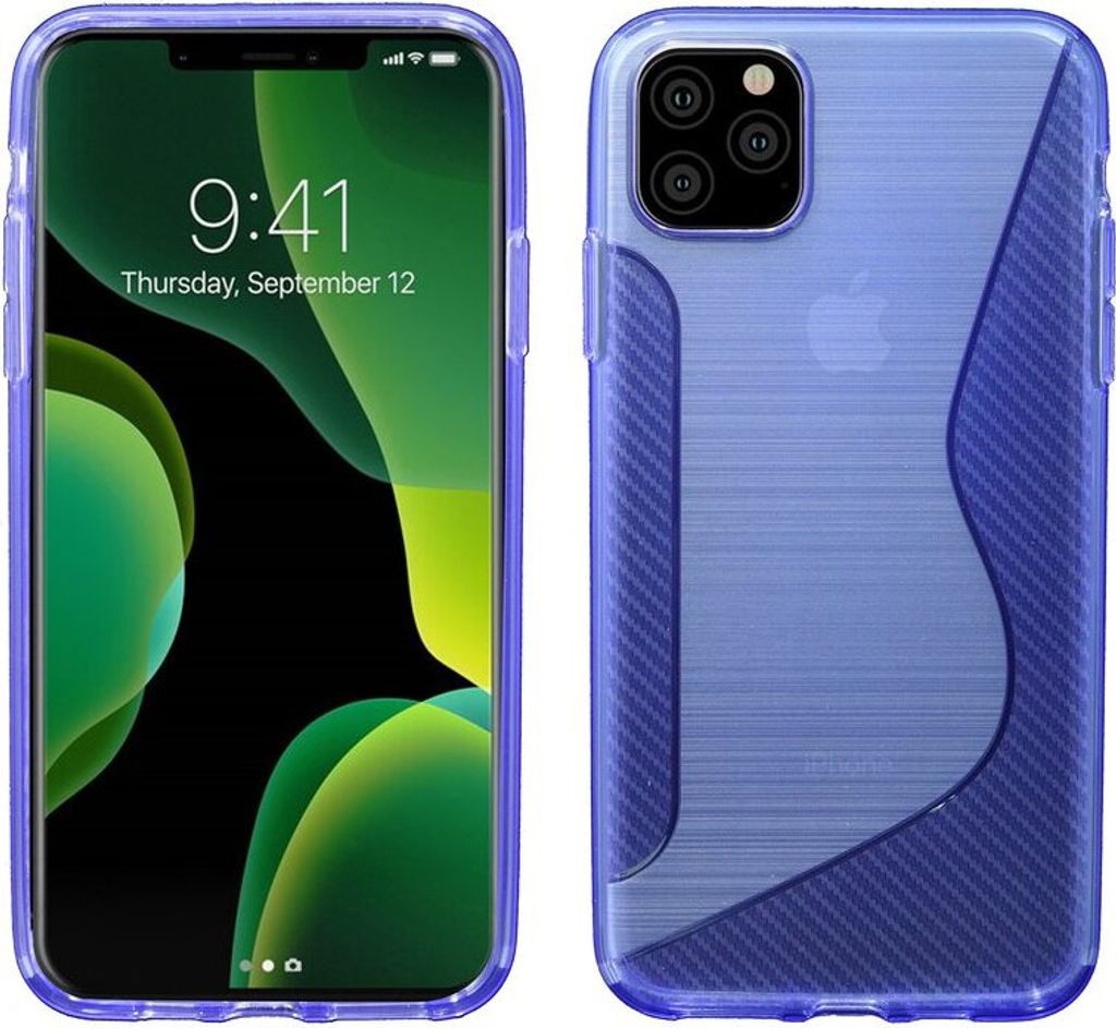iPhone 11 Pro Max // S-Line TPU SchutzHülle Silikon Hülle Silikonschale Case Cover Zubehör Bumper Lila Mit 9H Schutzglas