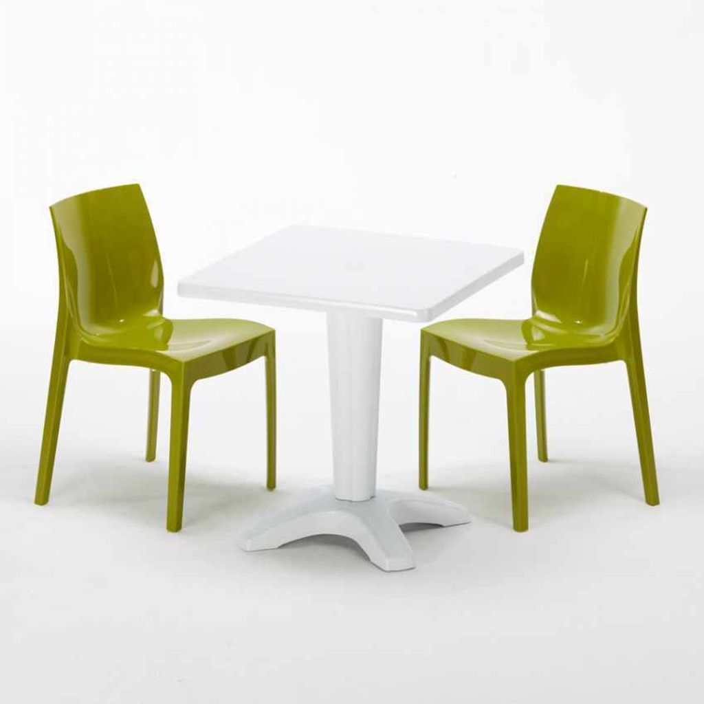 Weiß Quadratisch Tisch und 2 Stühle Farbiges Polypropylen-Innenmastenset Grand Soleil Ice Patio - Grün