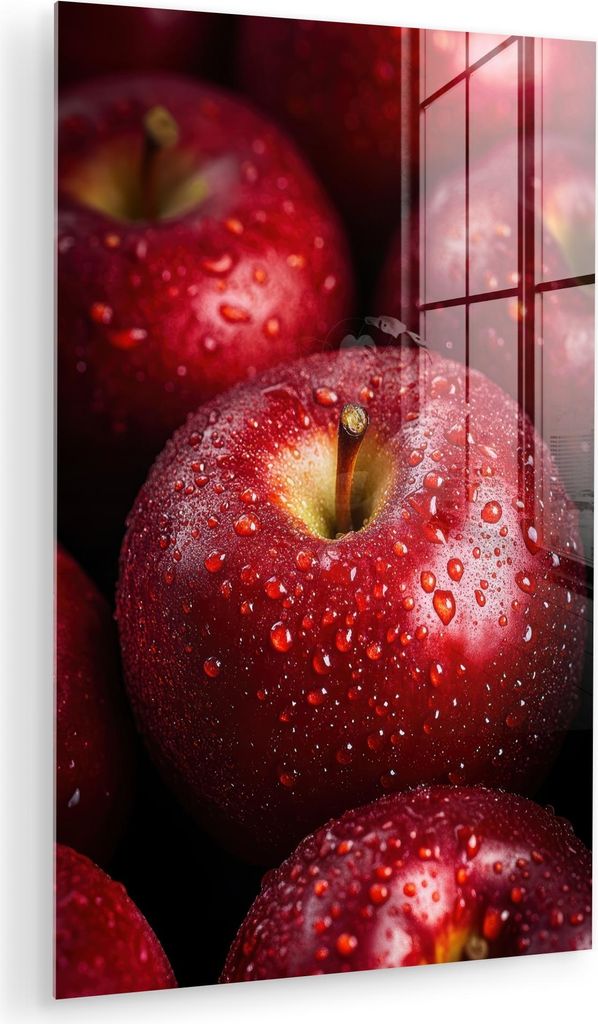 MuchoWow Glasbilder - Bilder auf Wandbild - Foto auf Glas Rot - Äpfel - Obst 60x90 cm Wanddekoration aus Glas - Acrylglasbild - Acrylbilder - Prem...
