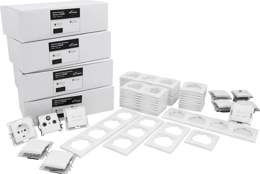Ensemble de 100 prises et interrupteurs Flair blanc design et robuste