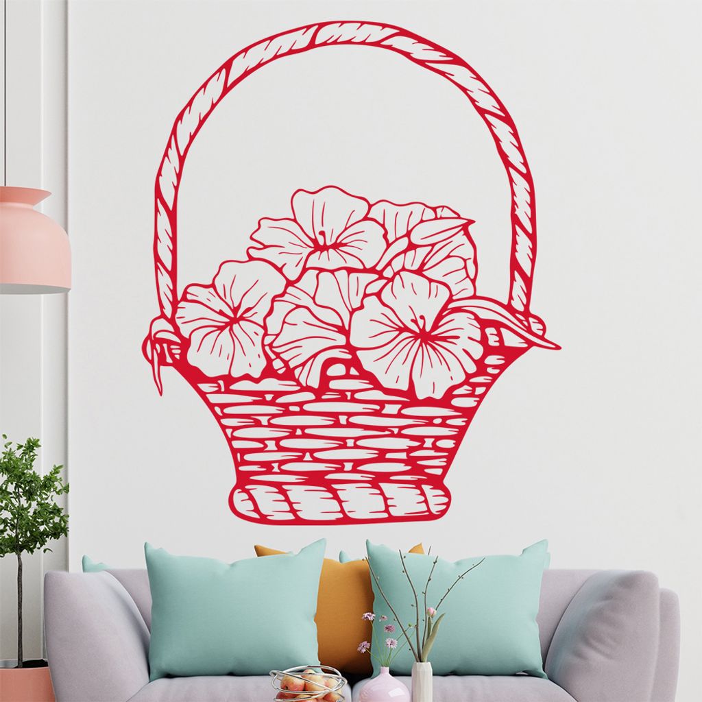 Blumen - Blüten - Korb Wandtattoo in 6 Größen - Wandaufkleber Wall Sticker - Dekoration, Küche, Wohnzimmer, Schlafzimmer, Badezimmer
