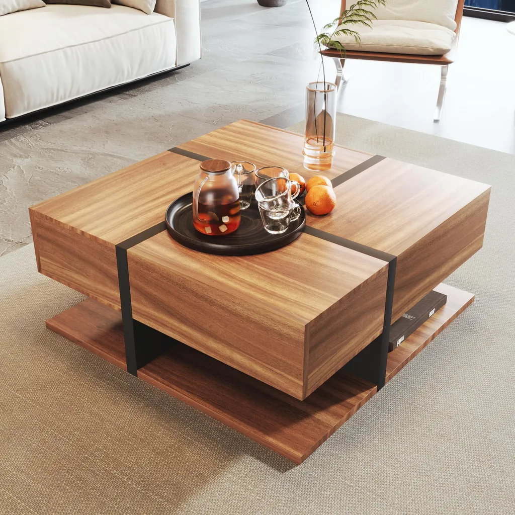 Table Basse de Salon avec 4 Tiroirs pour un Rangement Pratique et Design