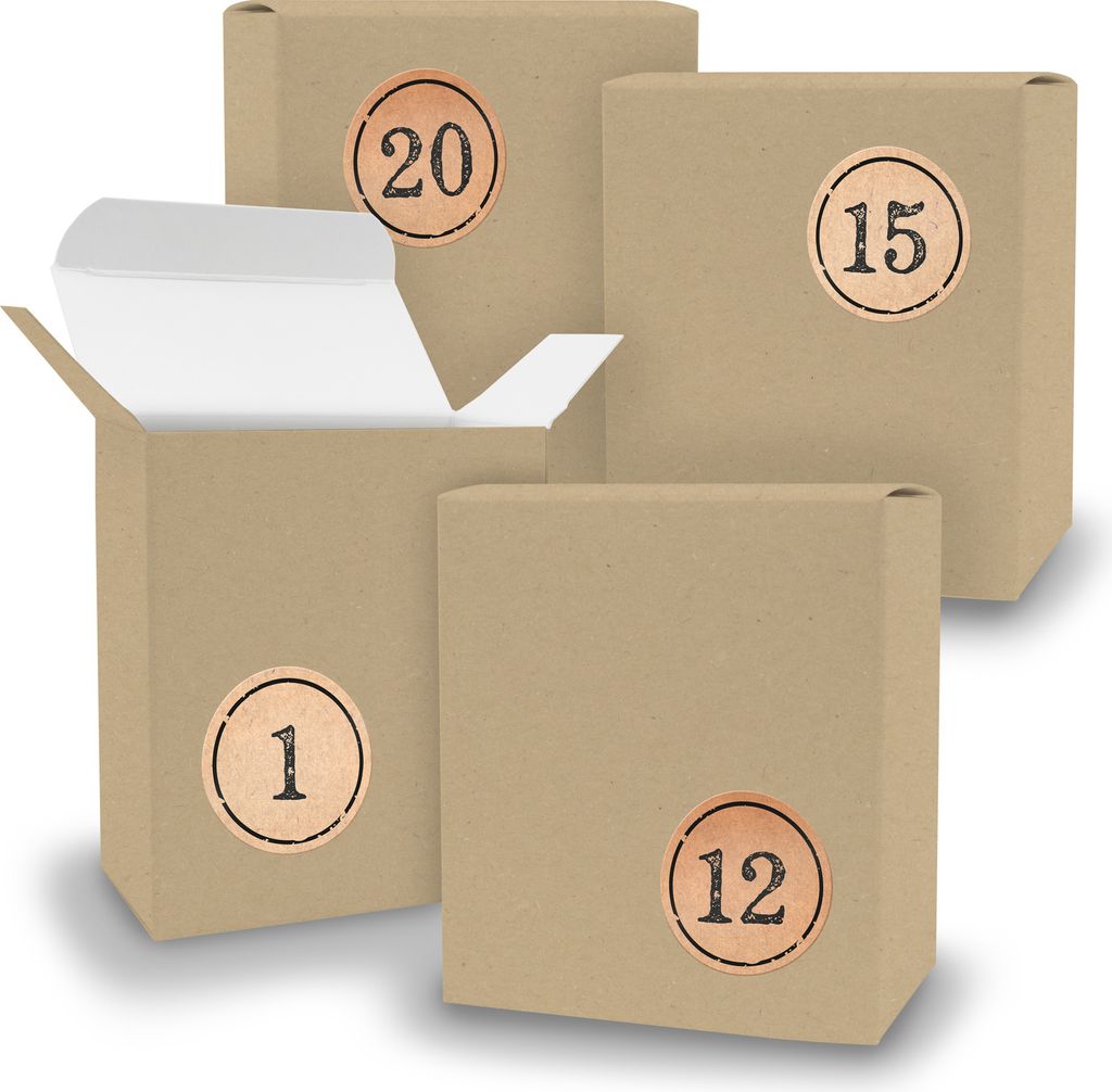 Adventskalender zum Füllen 24x Quader BRAUN + Sticker V08 Z11