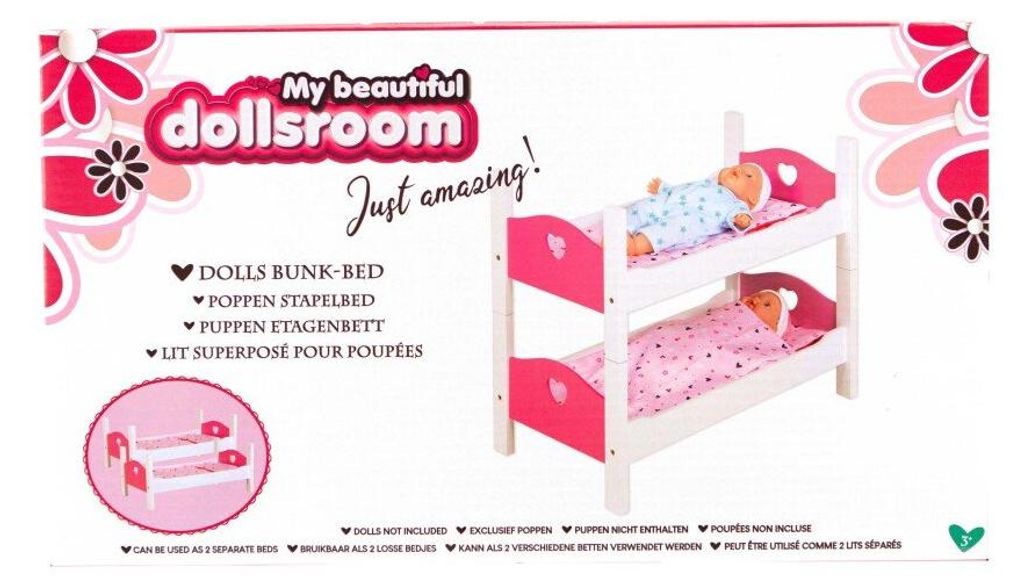 My Beautiful Dollsroom Houten Poppen-Stapelbed Roze/Wit Obrázek produktu 