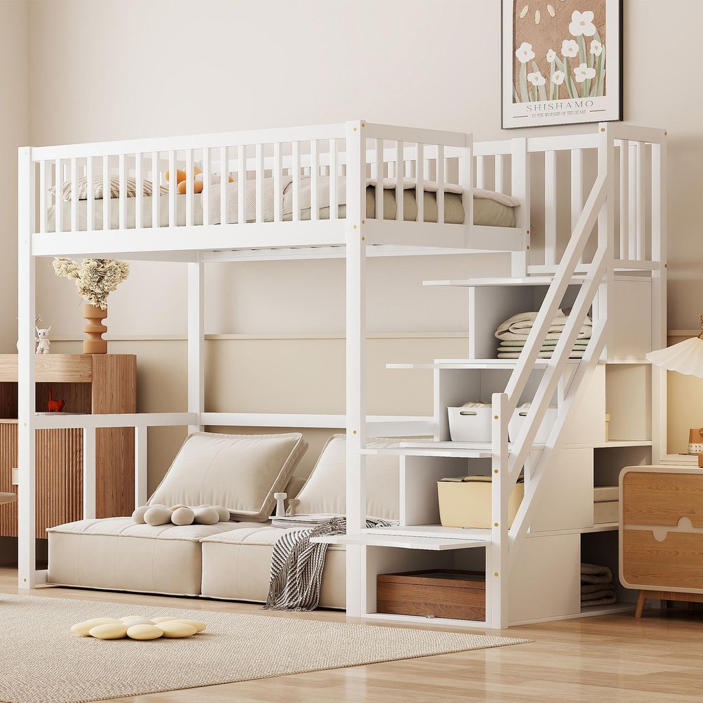 MODFU letto a soppalco 90x200 con scala di sicurezza, letto Immagine del prodotto 
