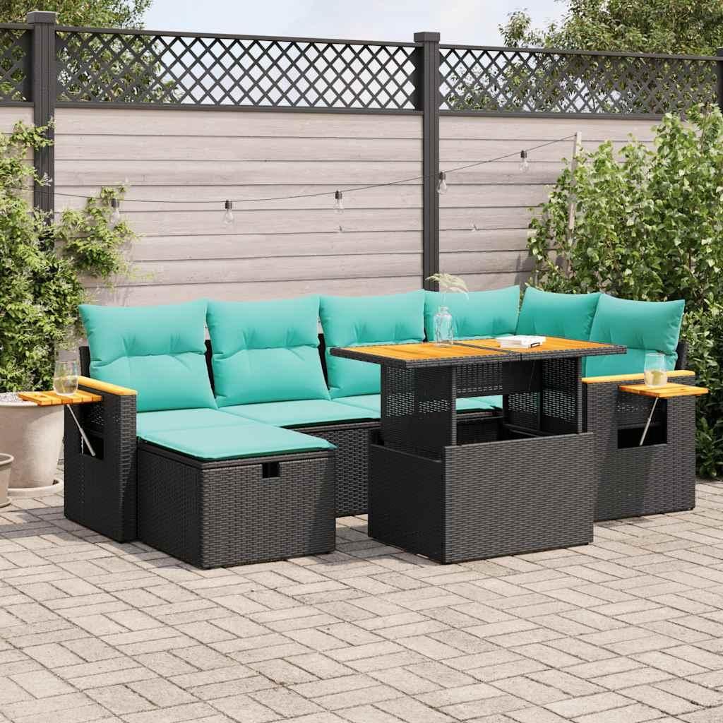 Maison Exclusive - 7-tlg. Garten-Sofagarnitur mit Kissen Braun Poly Rattan Akazie