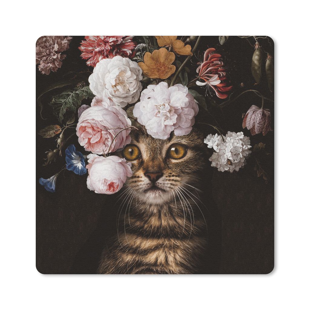 MuchoWow Mauspad Mousepad Katze - Blumen - Haustier 30x30 cm - Mousepads - Maus Mat - Pad - Mausunterlage - Gaming