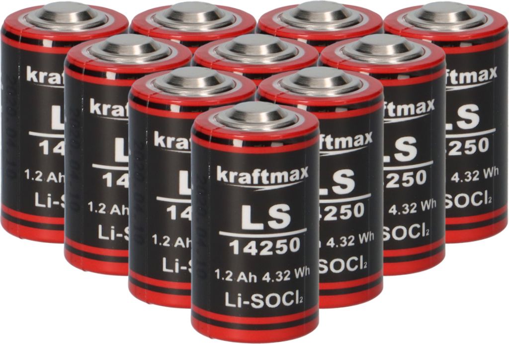 10x Kraftmax Lithium 3,6V Batterie LS14250 1/2 AA - Zelle