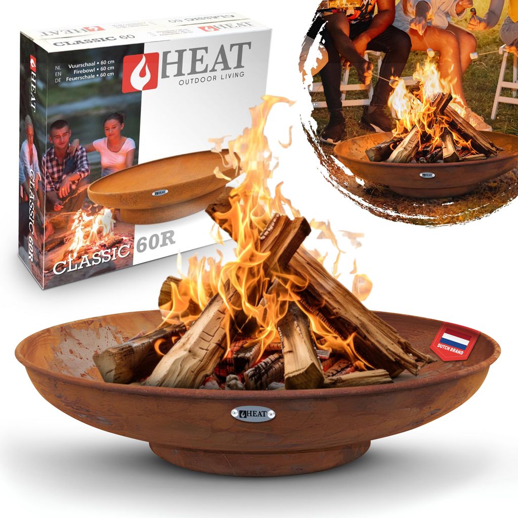 HEAT Feuerschale 60 cm - Feuerschalen für den Garten - Feuerstelle Outdoor & Feuertonne - Feuerschale mit opt. Grillrost aus hochwertigem Stahl - ...