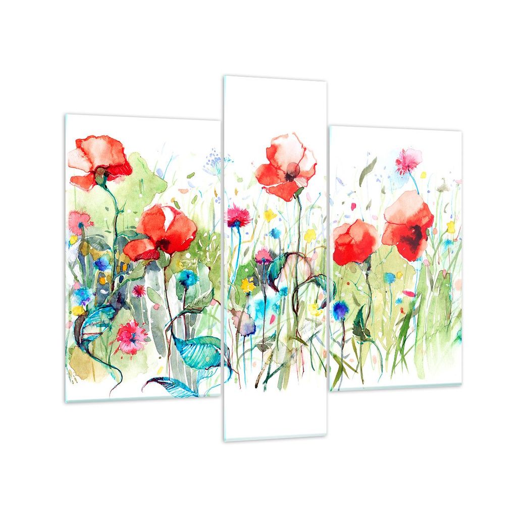 Bilder auf glas - Blumen Wiese Blatt Natur - 95x80cm - Glasbilder - Wandbilder - Kunstdruck - zum Aufhängen bereit - Wanddekoration aus Glas - Gla...