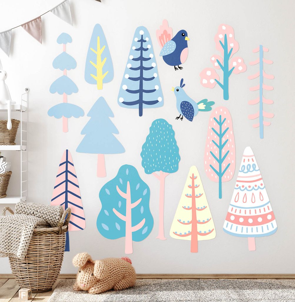 Boho-Wald – Wandgestaltung – Wandbilder Kinder – Motivtapeten Set – Wanddekor Kinderzimmer – Selbstklebende Wandsticker – 100x125 cm