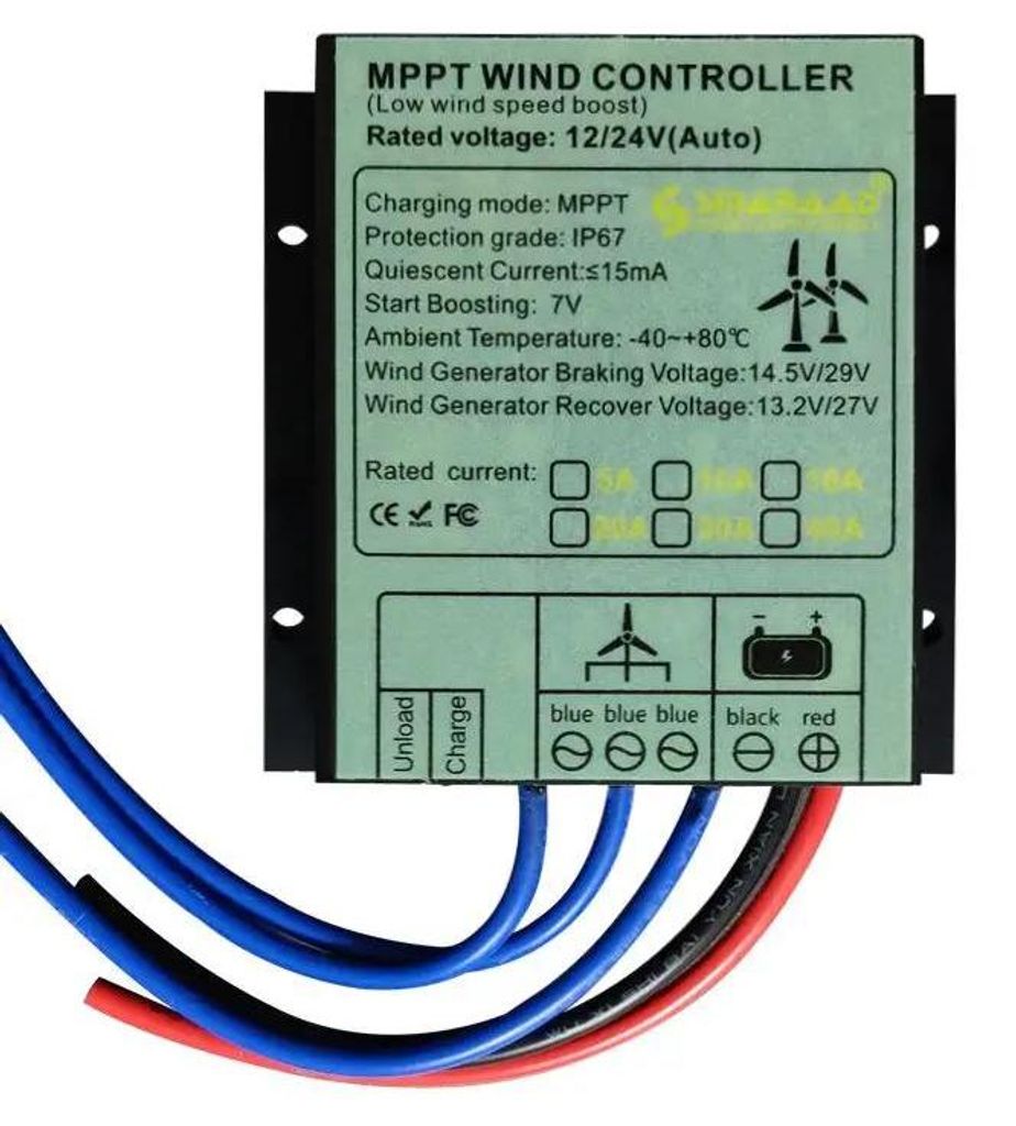 Vertikale Windturbine - Windgenerator SH-3000W - 3000W - 24V - Nur MPPT-Regler - 3 Rotorblätter - Anlaufwind 1,5 m/s - Weiß