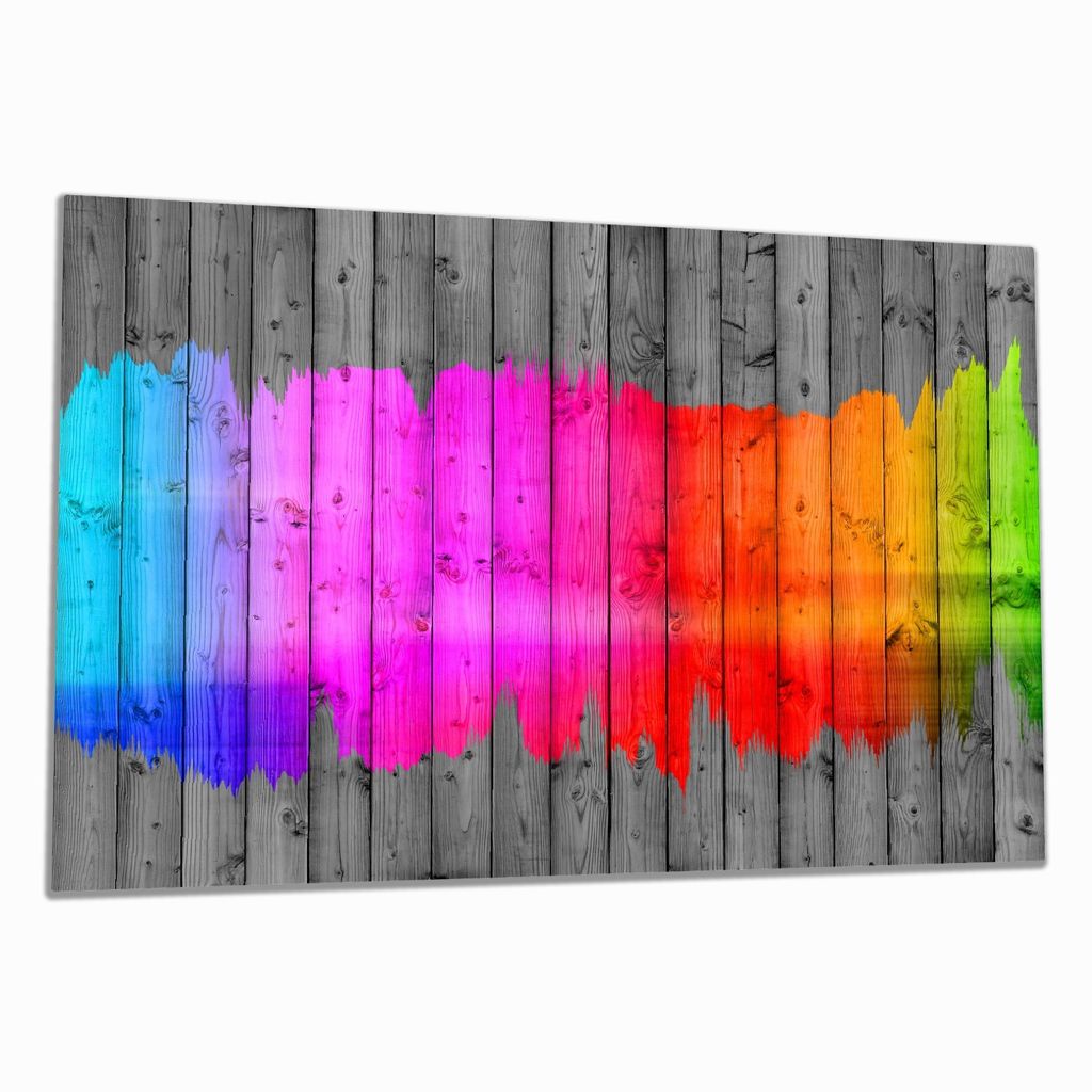 Wallario Herdabdeckplatte aus Glas, Größe 80 x 52 cm 1-teilig, Motiv Holzpaneel - Bemaltes buntes Holz