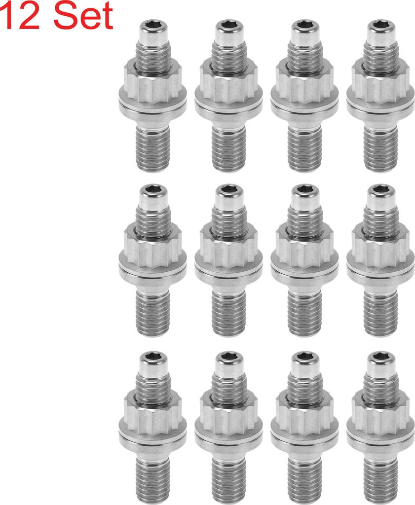 12 Set Titanlegierung Auslasskrümmer Schraube M10x45mm Steigung 1.5 Auslasskrümmer Bolzen Kit Schrauben Muttern Unterlegscheiben Silberfarbe