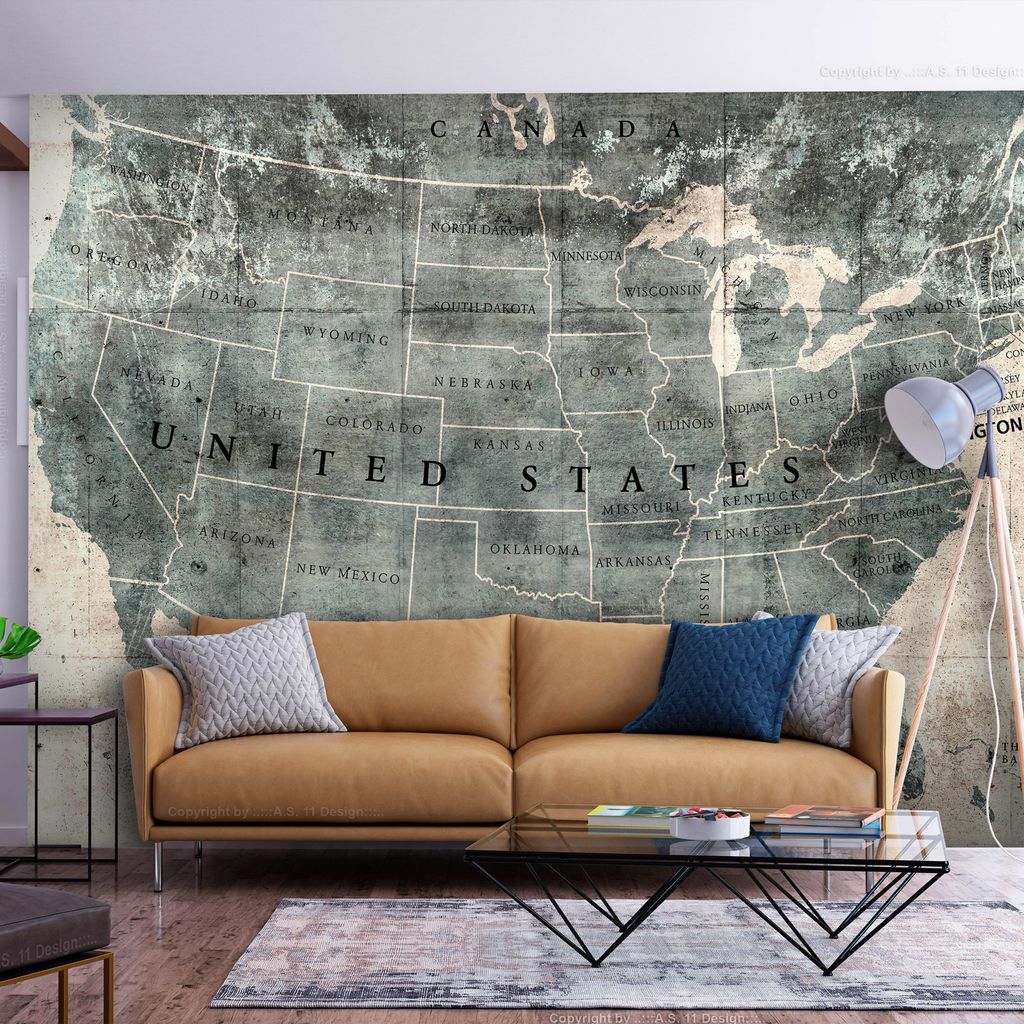 Vlies Fototapete Amerika Karte 400x280 cm Tapeten Wandtapete XXL Staaten von Amerika Karte Betonoptik k-C-10017-a-b