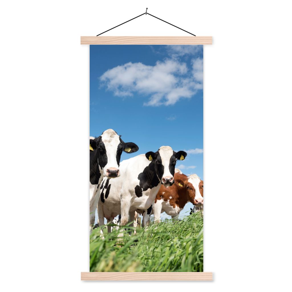 MuchoWow Textilposter Kühe - Landleben - Weide - Natur - Tiere 40x80 cm mit holzfarbenen Rahmen - Wohnzimmer