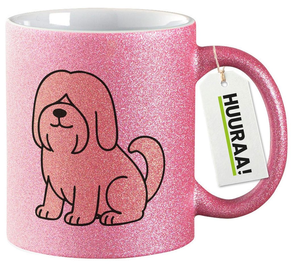 Huuraa Glitzertasse Lhasa Apso Comic Lhasie 330ml Pink Keramik Kaffeebecher Geschenkidee
