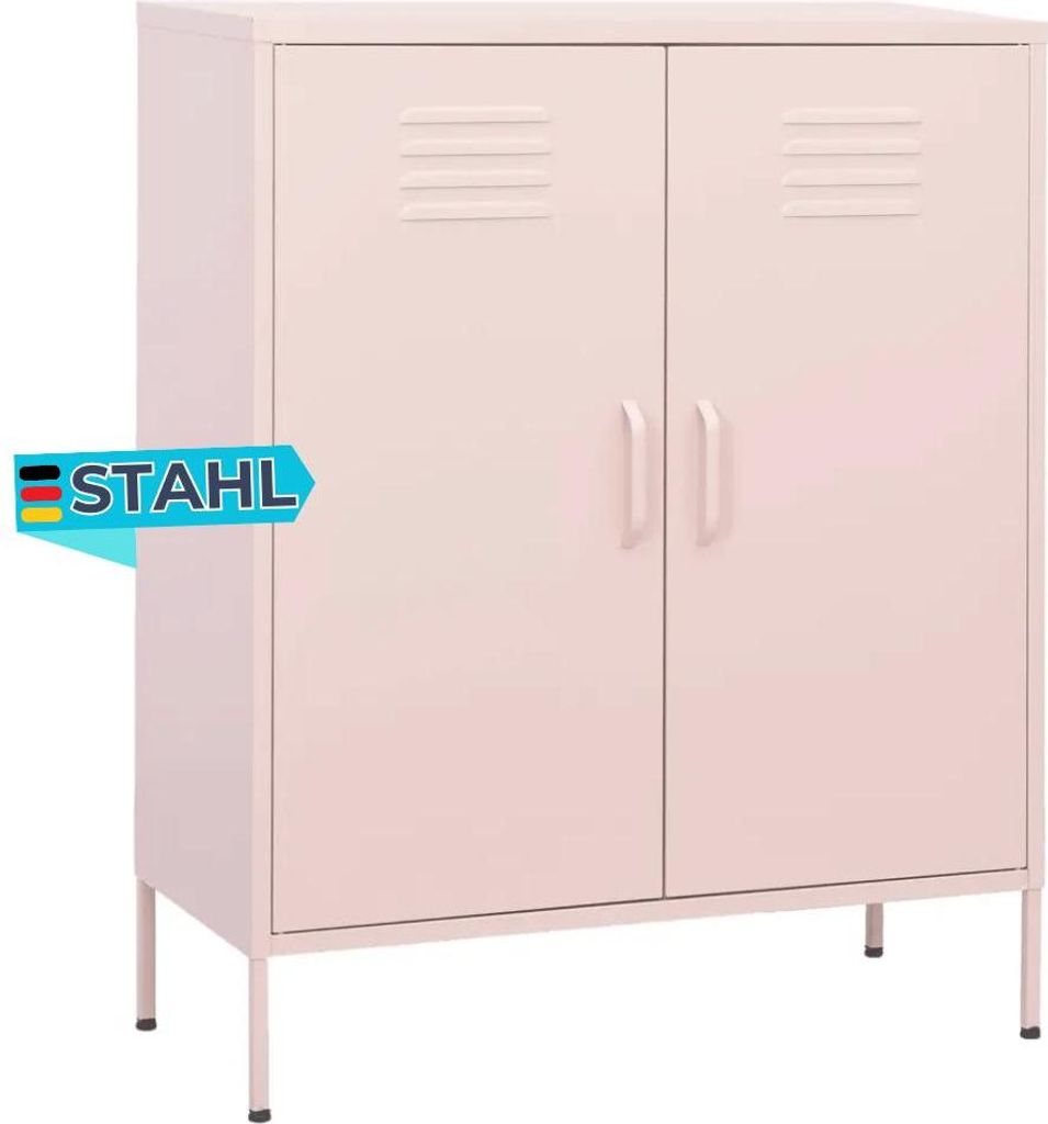 Sideboard KEVI Metall Rosa 80x35x101,5 cm Stahl | Flurschrank Metallschrank Lagerschrank Beistellschrank Wohnzimmer
