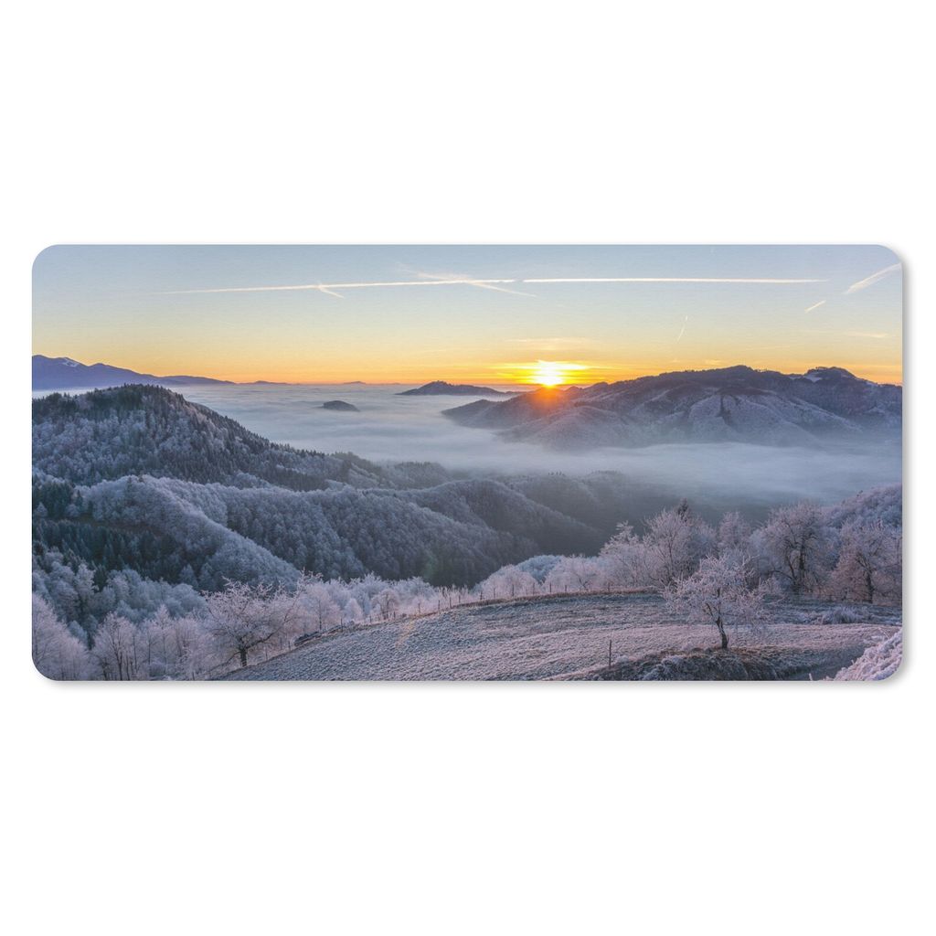 MuchoWow Mauspad Mousepad Winter - Berge - Sonne - Abend 60x30 cm - Mousepads - Maus Mat - Pad - Mausunterlage - Nachhaltig