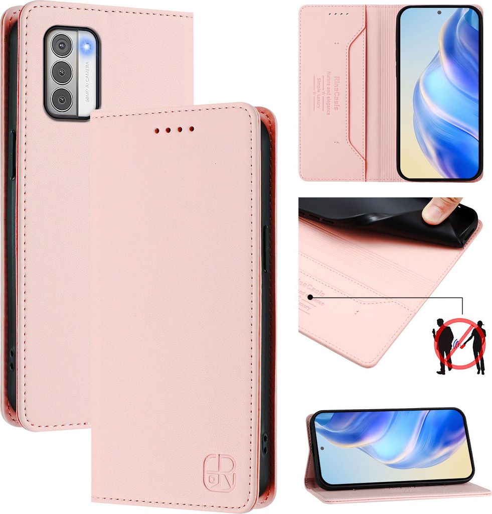 Lederhülle für Nokia G42-G310 Hülle Flip Brieftasche Kartenfächern Ständer Schutzhülle Pink