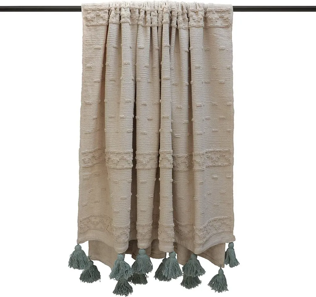Jeté de lit Furn RV2067 : Décoration de Chambre Vert Clair et Beige Zen