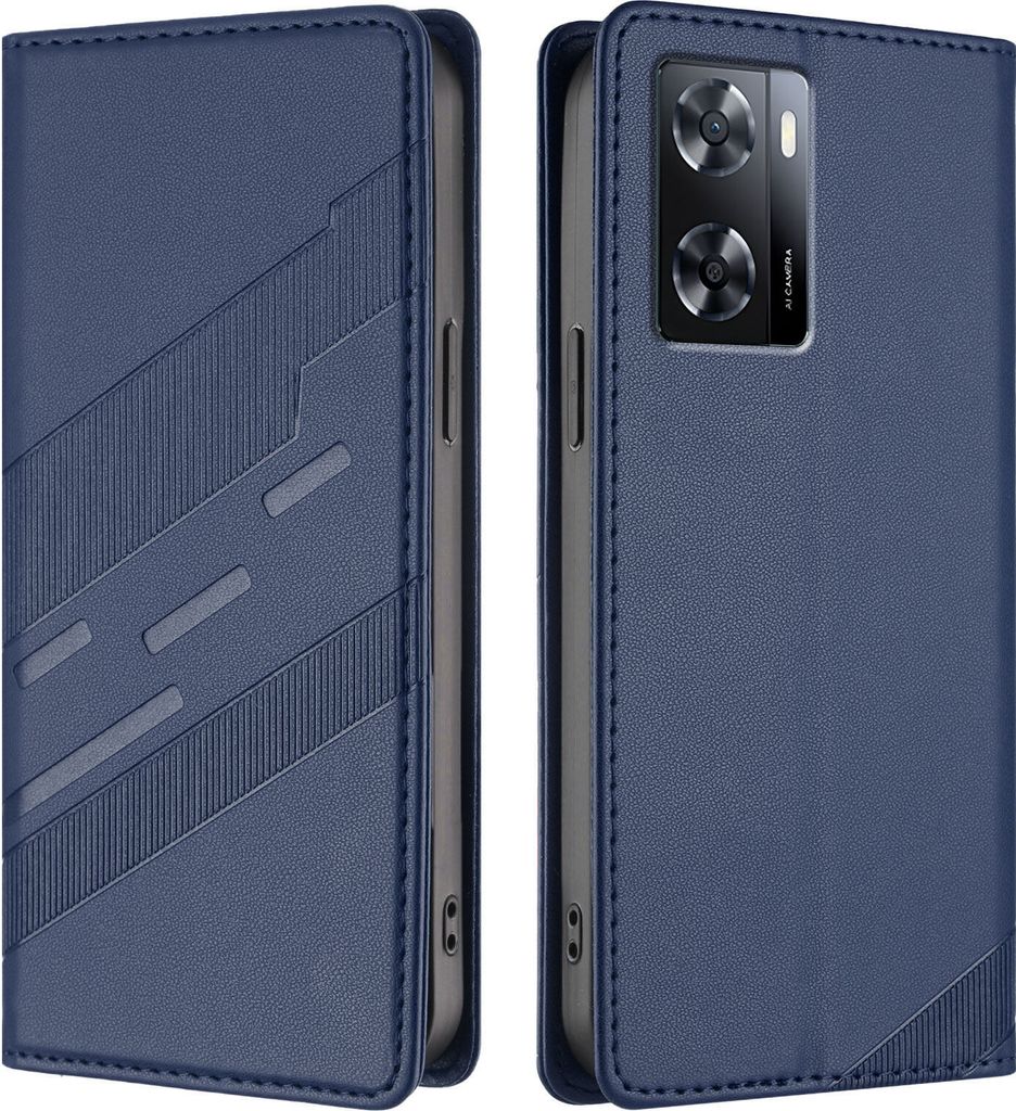 Hülle für Oppo A57 4G/A77 4G/A57S 4G/A57e 4G/A77S 4G, Kunstleder Brieftaschen Handyhülle mit Kartenfach und Standfunktion Blau