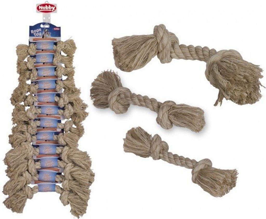 Nobby Rope Toy, Sisal-Baumwolle-Mix 12er Strip, 3 Sorten, 2 Knoten natur