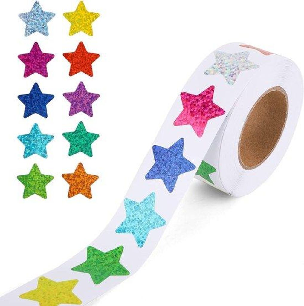 Klebezettel für Kinder und Lehrer - 25x4cm - Selbstklebend - Geklebt - Sterne - 500 Stück.