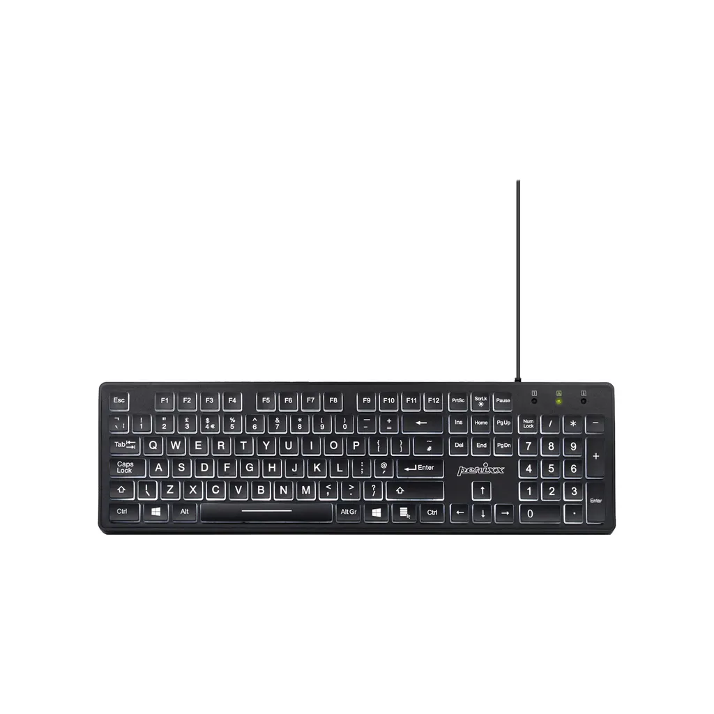 Clavier filaire Perixx PERIBOARD-317 DE rétroéclairé à grosses touches noir