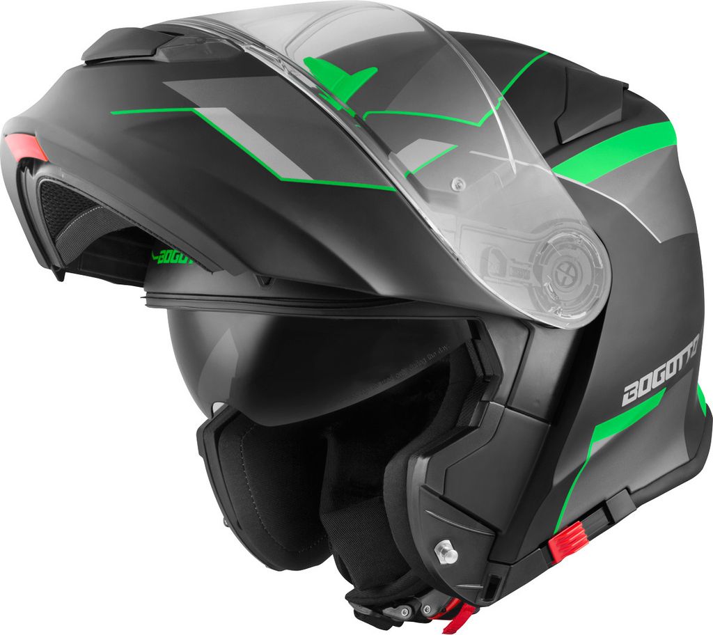 Bogotto V271 Delta Klapphelm, schwarz matt/grün, XS Produktbild 