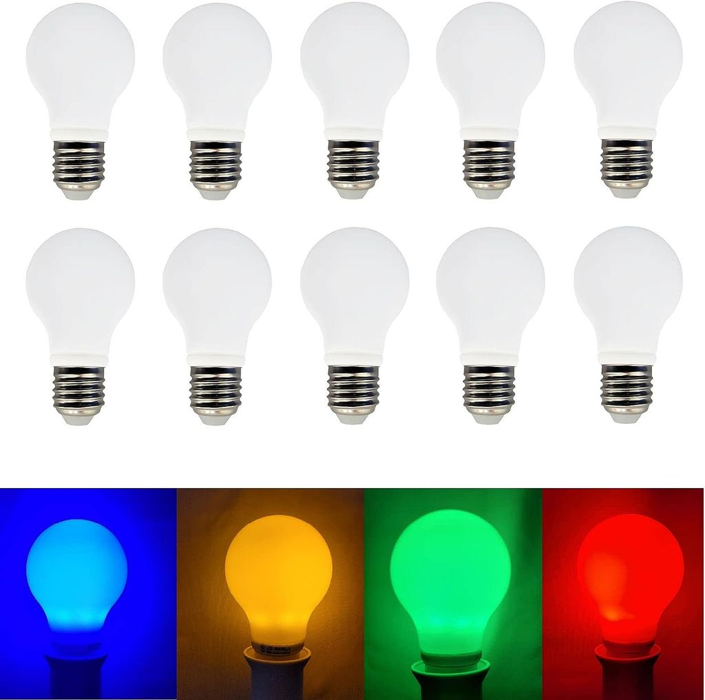 20x LED Glühlampe Leuchtmittel Lichtfarbe 5x Blau Rot Grün Produktbild 