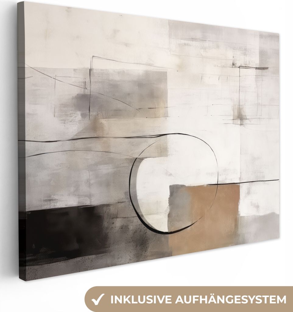 MuchoWow - Leinwandbilder - Abstrakte Kunst - Industriell - Weiß - Grau, Wandbild, Wanddeko Bilder Wohnzimmer, 120x90 cm