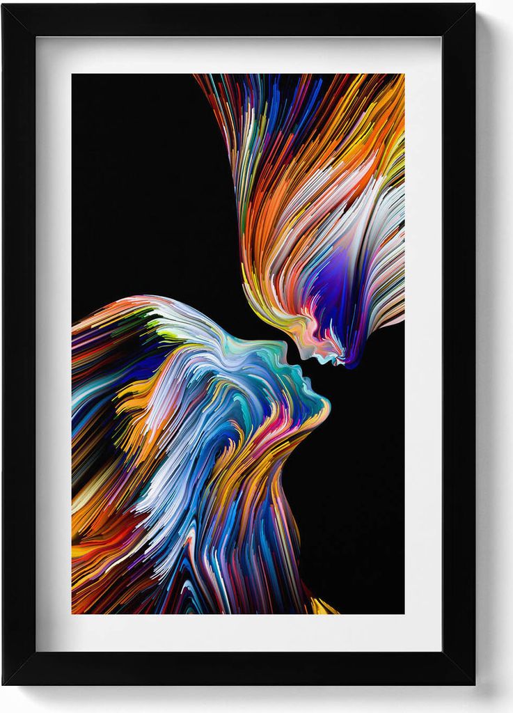 Abstrakte bunte menschliche Gesichter– Wandbild mit Rahmen – Gerahmtes Bild – Wanddekoration – 20x30 cm – Schwarz